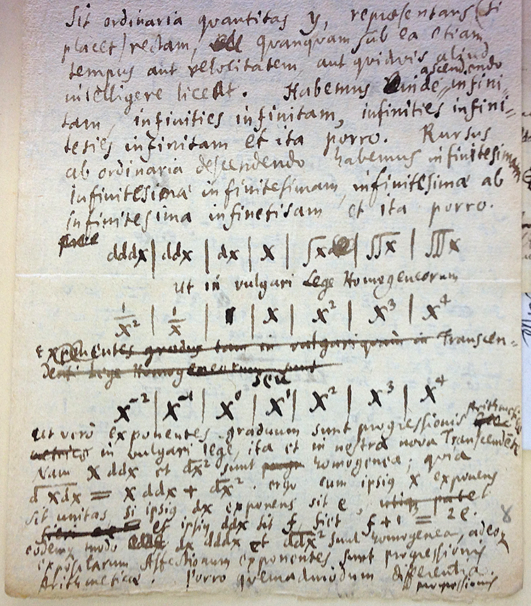 A page of Leibniz's handwritten calculations and diagrams.